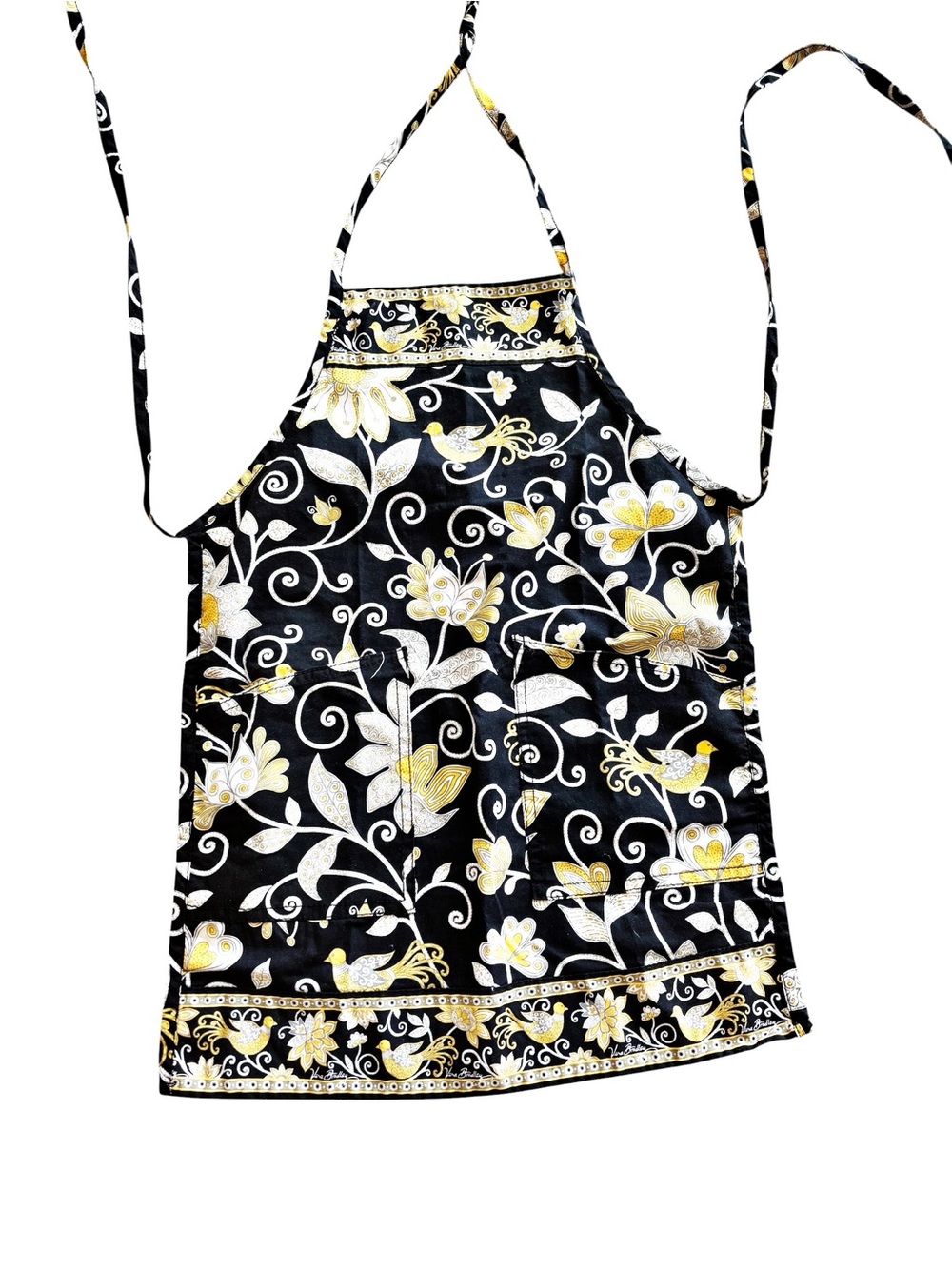 Girls Apron Vera Bradley Black Floral Apron with Gold and White Accents
